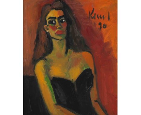Kissel, Gernot(Worms-am-Rhein 1939–2008 Stuttgart)Portrait von Sonja. 1990. Öl auf Leinwand. Oben rechts signiert und datiert
