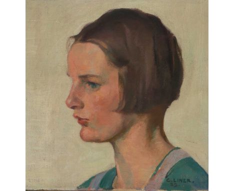 Liner, Carl August (St. Gallen 1871–1946 Appenzell)Portrait Martha Liner im Profil, 1929. Öl auf Leinwand. Unten rechts signi