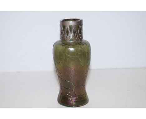 Loetz? Glass Vase with Metal Rim