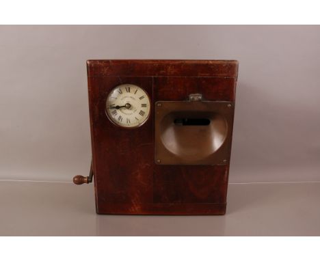 A vintage Glenhill Brook clocking in or time recording wall clock, 41cm high, clock appears to run but needs some attention t
