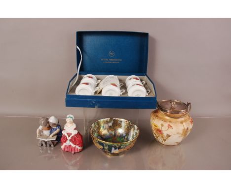 A small group of 20th century British ceramics, including a damaged Wedgwood Fairylan Lustre bowl, 16.5cm, a B&amp;G figural 