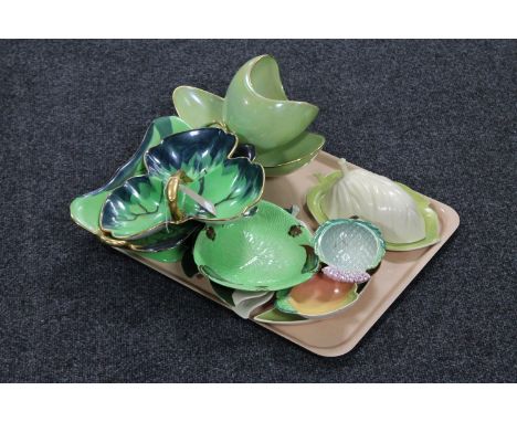 A tray containing eleven pieces of Carlton ware china to include hors d'oeuvres dish, shallow dishes, butter dish and cover, 