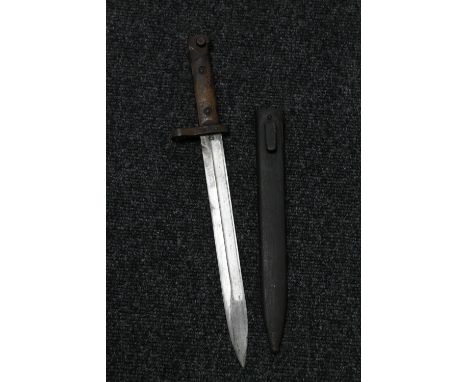 A Hungarian WWII bayonet in scabbard stamped FGGY to blade 