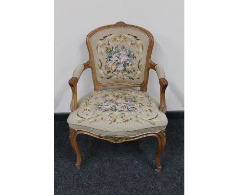 A continental salon armchair in tapestry fabric 
