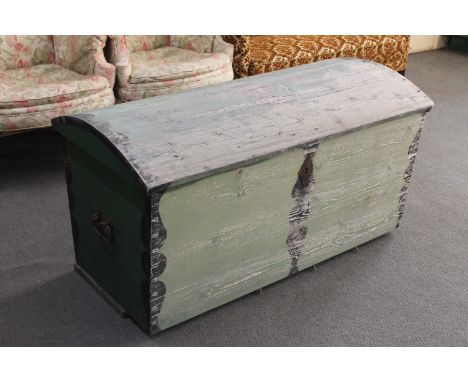 A 19th century pine domed topped shipping trunk 