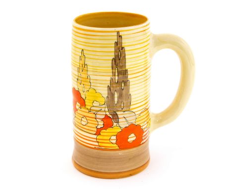 Clarice Cliff for Wilkinson, a Capri tankard, ribbed form, standard mark, 16cm high
