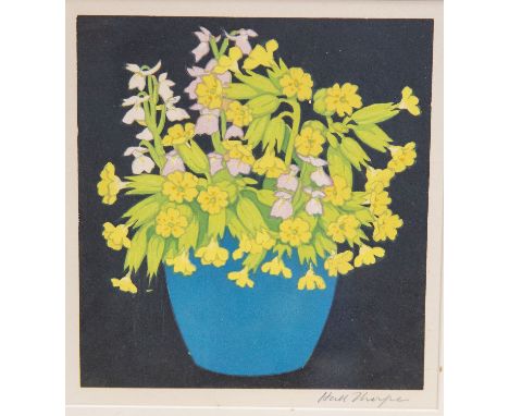 John Hall Thorpe (1874-1947) Cowslips, woodblock print, circa 1922, signed, 17cm x 15cm, framed