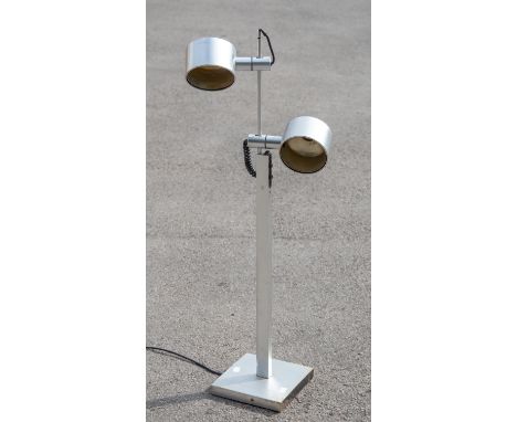 A Modernist brushed aluminium two light adjustable floor lamp
