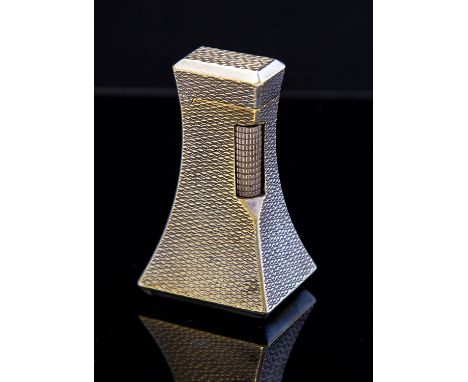 Alfred Dunhill, a 1960s silver plated lighter, waisted plinth form, textured barley wave deign, 24162 