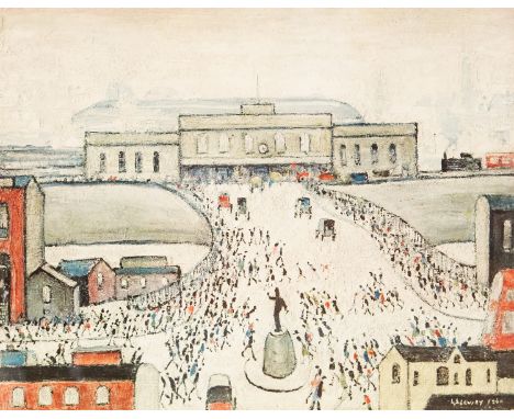 Laurence Stephen Lowry RA (1887-1976), Station Approach, print, signed in pencil L S Lowry, embossed paper, 41cm x 52cm, fram