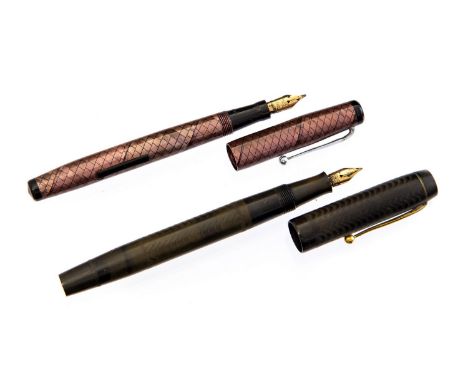 Conway Stewart foutnain pen 485, hard rubber, button filler, together with a Swan self filler lizard skin fountain pen with C