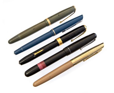 Conway Stewart No 27 black fountain pen, Parker Duofold, green grey fountain pen, K 601 Italian fountain pen, Osmiroid 75 fou