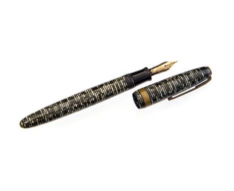 Ciros, Admiral fountain pen, black and pearl stripe, button filler