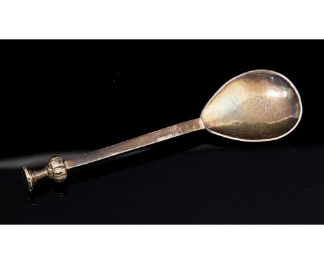 Guild of Handicraft, an Arts and Crafts seal top spoon, hand hammered, reeded knop finial, London 1988, 14cm long 