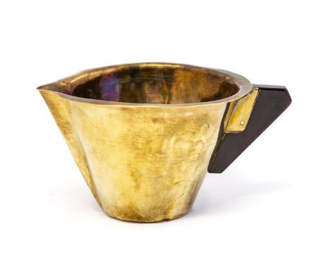 An Art Deco brass, Bauhaus type jug, in the style of Marianne Brandt, conical form with wooden handle, circa 1920s, 11cm long