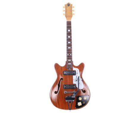 1970s Kay K-8T hollow body electric guitar, made in Japan; Body: wildwood laminate finish, minor buckle scratches to back, fu