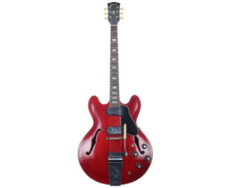 1967 Gibson ES-335 TDC semi-hollow body electric guitar, made in USA, ser. no. 3xxxx8; Body: cherry refinish (paint visible o