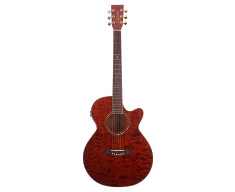 Tanglewood Sundance TW-47 electro-acoustic guitar;&nbsp;Body: burnt orange finish with quilted maple top; Neck: good; Fretboa