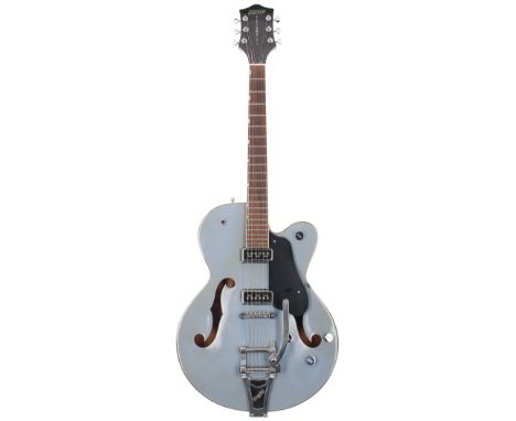 2004 Gretsch G5127 hollow body electric guitar, made in Korea; Body: baby blue finish top, black back and sides, light surfac