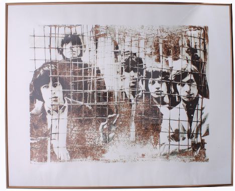 The Rolling Stones - Ink Icon 'Caged' silkscreen print&nbsp;of the complete band on the roof of Gered Mankowitz's studio, Mas