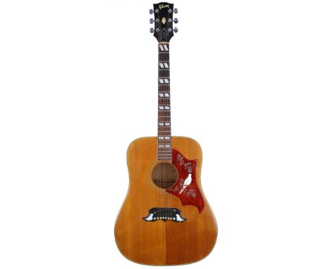 Gibson Dove acoustic guitar, made in USA, circa 1969, ser. no. 8xxxx0; Back and sides: cherry finish maple, lacquer checking 