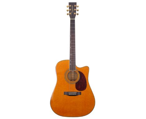 Tanglewood MR770F electro-acoustic guitar, made in Korea;&nbsp;body: amber tiger flame finish; Neck: good; Fretboard: rosewoo