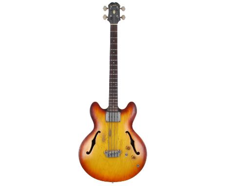 1964 Epiphone Rivoli EBV 232 semi-hollow body bass guitar, made in USA, ser. no. 1xxxx5; Body: sunburst finish, heavy lacquer