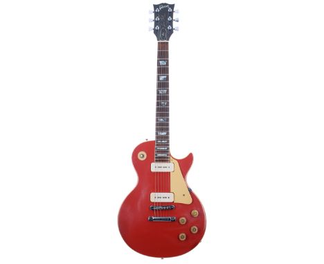 1978 Gibson Les Paul Deluxe P90 conversion electric guitar, made in USA, ser. no. 7xxxxx2; Body: Fiesta red finish (possibly 