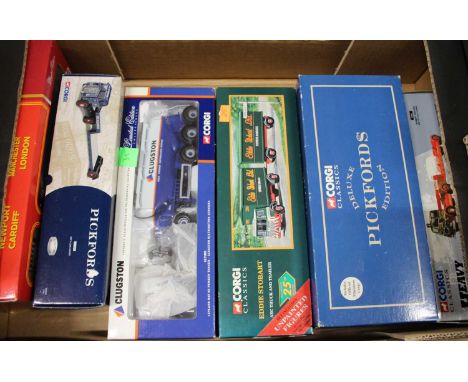 A tray of mostly 1/50 scale boxed haulage modern issue diecast to include Corgi Classics Eddie Stobart AEC truck &amp; traile