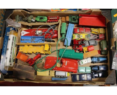 A tray of loose and playworn diecast to include Dinky Toys Aveling Barford Diesel Roller, Dinky Toys Hillman Minx and others