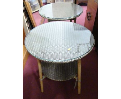 A pair of Lloyd Loom Eastward Collection bamboo and wicker circular two-tier occasional tables, dia. 60cm