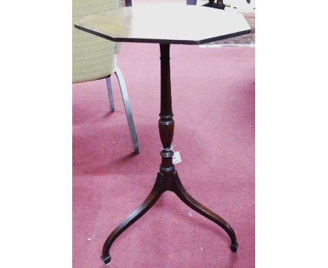 A Regency mahogany octagonal fixed top pedestal tripod occasional table, on umbrella supports, dia. 38cmStands well, solid an