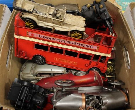 Two boxes containing a quantity of metal, resin and other, large-scale cars to include; London Sightseeing Double Decker with