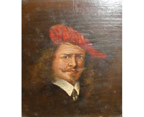 18th century Flemish school - Head and shoulders portrait of a man wearing a red beret, oil on panel, 14 x 13cm 