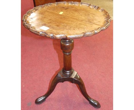 A mahogany fixed top piecrust pedestal tripod occasional table, dia. 37.5cm