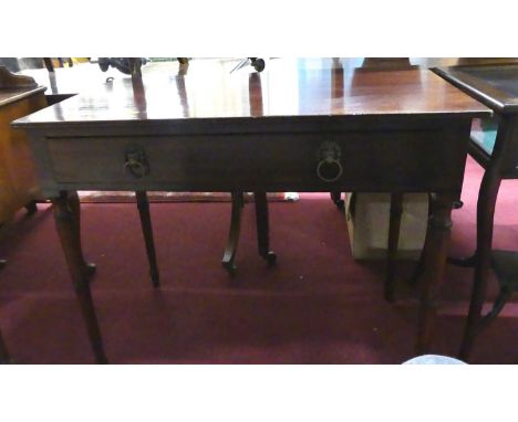 A 19th century mahogany single drawer side table, on ring turned supports, width 91.5cm