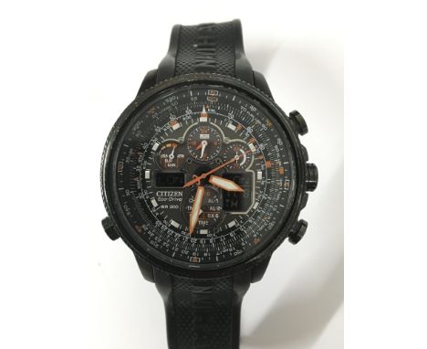 A Citizen Eco-Drive Navihawk A-T multifunction wristwatch. This dynamic timepiece has atomic clock synchronisation, with the 
