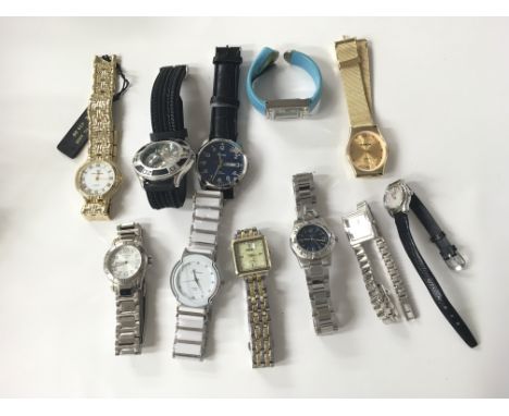 A bag of various wristwatches including Rotary, Pulsar and Dunlop