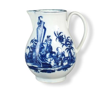 A Worcester sparrow beak cream jugcirca 1775transfer-printed in underglaze blue with the 'Mother and Child' pattern, unmarked
