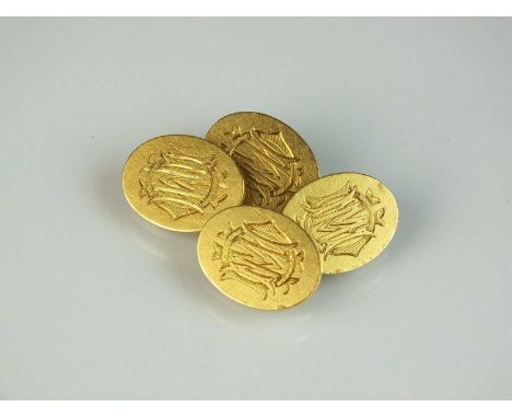 A pair of 18ct gold cufflinks, each with engraved monogram, hallmarked London 1927, weight approx 21.3gPart of a Herefordshir