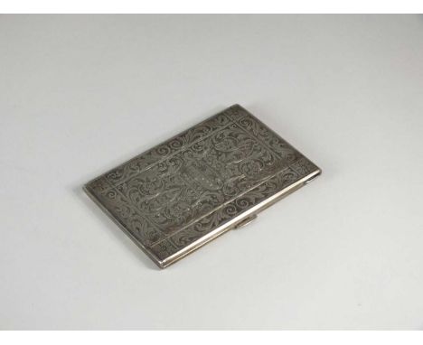 An Italian silver cigarette case, stamped 800, formally engraved with floral and scrolling decoration, interior with engraved