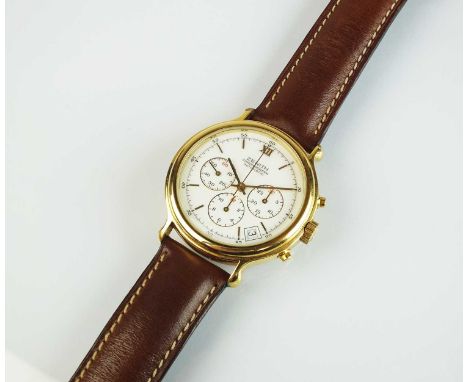 A Zenith automatic chronograph gold plated wristwatch, the circular white dial with batons, three subsidiary dials and date a