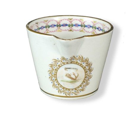A Caughley polychrome cream jug circa 1792-94 of tapered bucket form, the central design motif consisting of two hand-painted