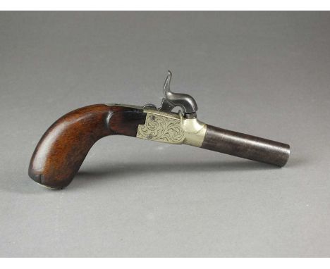 A Belgian percussion pocket pistolmid-19th centurywith a turn-off, 6cm barrel numbered 562 and stamped with E/LG (Liege) proo