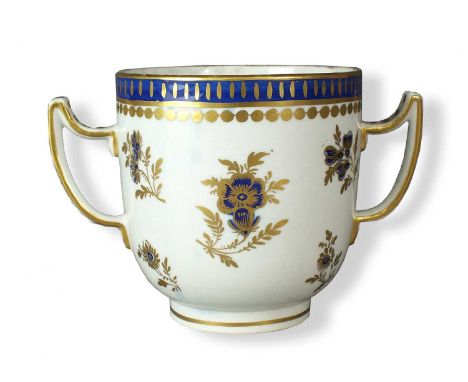 A Caughley chocolate cupcirca 1788-93of twin-handled form, decorated in the 'Dresden Flowers' pattern, unmarked,9.5cm highPro