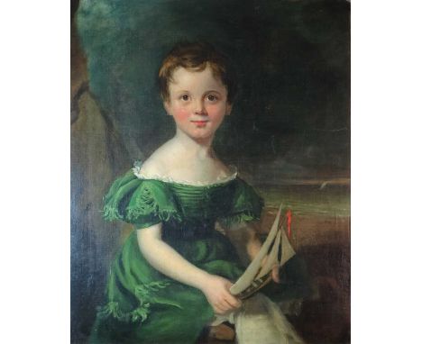 English School (19th century), Half portrait of a child with a pond yacht , labels verso '...By F.Gandy 1833', oil on canvas,