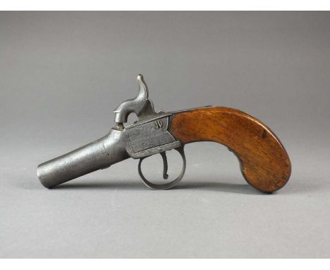 An English percussion pocket pistolmid-19th centurywith a 5.5cm turn-off barrel (seized), indistinctly marked 'B. Wood***, Lo