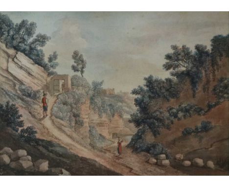 Mountain cottage in Naples, inscribed verso in Italian 'Mola di Grano nel fondo del Vallone di Grotta fessata', watercolour, 