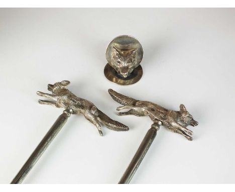 A pair of silver fox handled boot pulls, William Hutton &amp; Sons Ltd, Sheffield 1924, the realistically cast models of runn