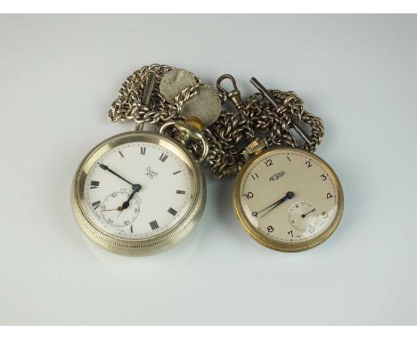 A Railway Limit silver plated pocket watch, the white enamel dial with Roman numerals and subsidiary seconds hand, engraved '